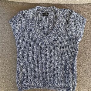 Massimo Dutti Blue and White V-Neck Sweater